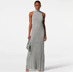 Elisabetta Franchi Abiti^Abito Lungo In Viscosa Lucida A Coste Con Scollo All'Americana