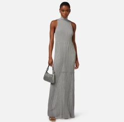 Elisabetta Franchi Abiti^Abito Lungo In Viscosa Lucida A Coste Con Scollo All'Americana