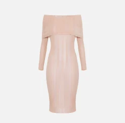 Elisabetta Franchi Abiti^Abito Midi In Viscosa A Coste Con Maxi Collo