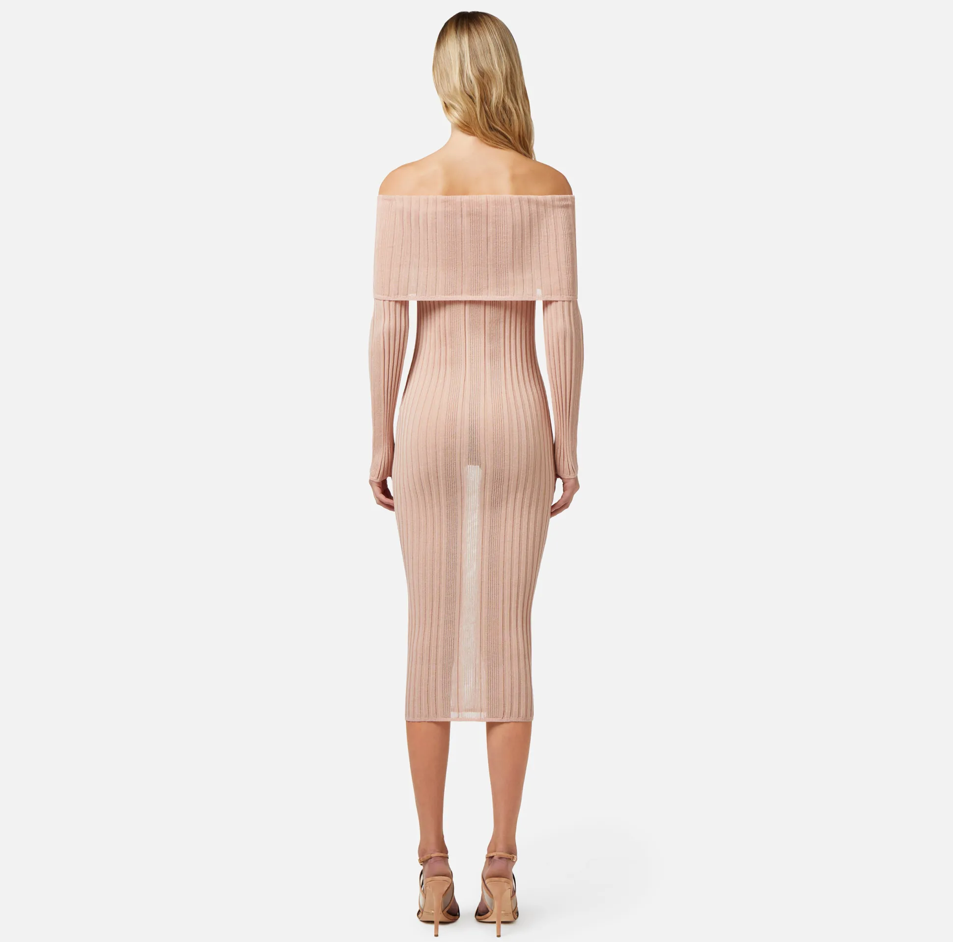 Elisabetta Franchi Abiti^Abito Midi In Viscosa A Coste Con Maxi Collo