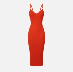 Elisabetta Franchi Abiti^Abito Midi In Viscosa A Costine Con Spalline