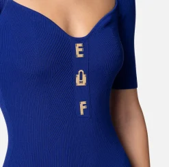 Elisabetta Franchi Abiti^Abito Midi In Viscosa A Costine Con Lettering