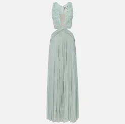 Elisabetta Franchi Abiti^Abito Red Carpet In Jersey Lurex Plissettato Con Ricamo