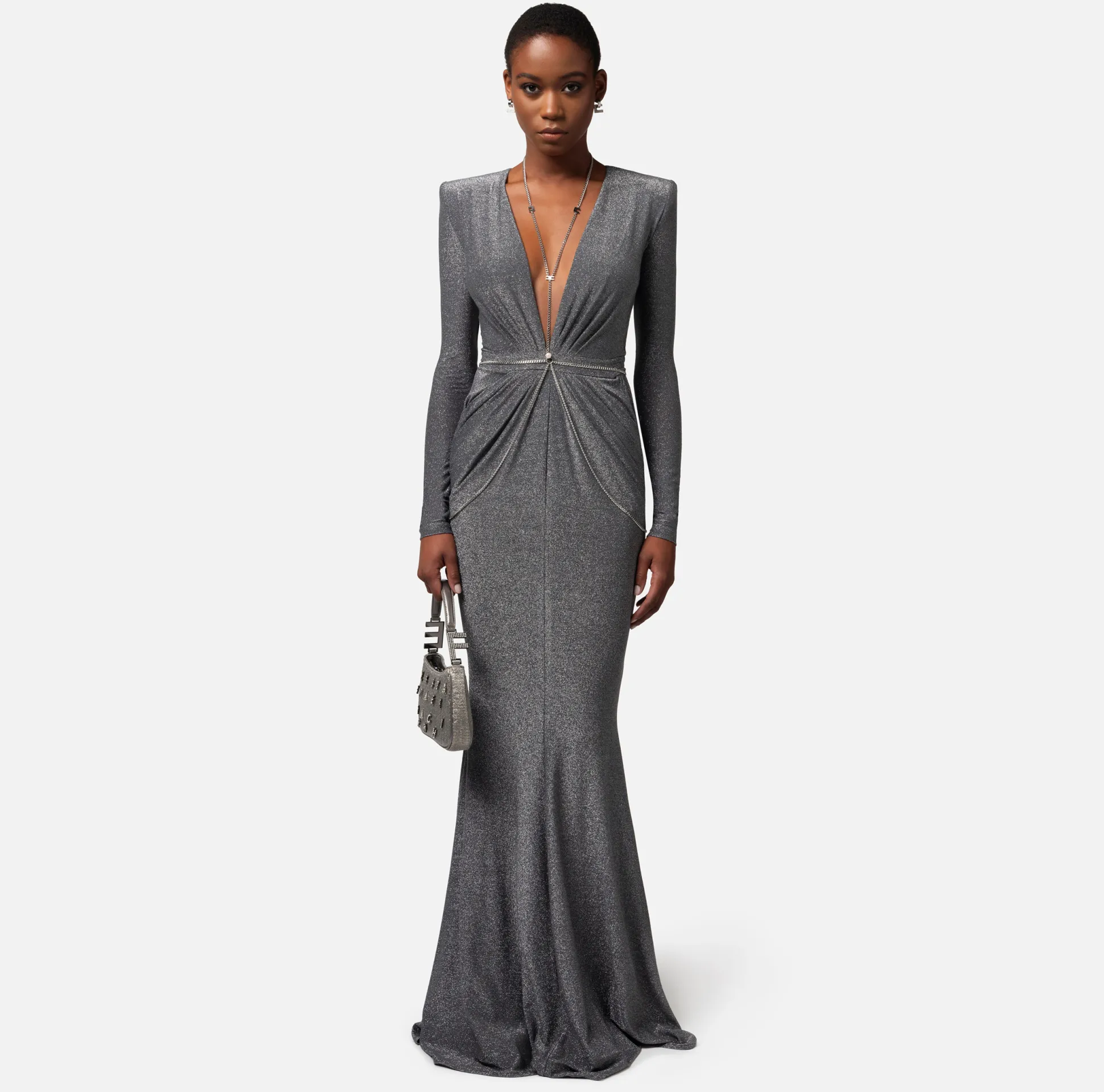 Elisabetta Franchi Abiti^Abito Red Carpet In Jersey Lurex Con Body Chain
