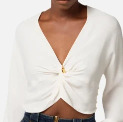 Elisabetta Franchi Camicie E Bluse^Blusa Cropped In Georgette Di Viscosa Con Nodo