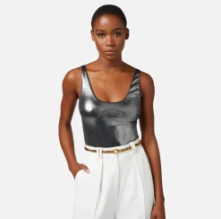 Elisabetta Franchi Top, T-Shirt & Body^Body In Jersey Metallico Con Stampa Logo