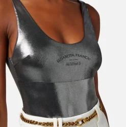 Elisabetta Franchi Top, T-Shirt & Body^Body In Jersey Metallico Con Stampa Logo