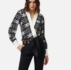 Elisabetta Franchi Top, T-Shirt & Body^Camicia Body Incrociata In Georgette Di Viscosa Stampata