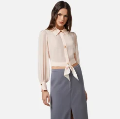 Elisabetta Franchi Camicie E Bluse^Camicia Cropped In Georgette Di Seta Con Nodo