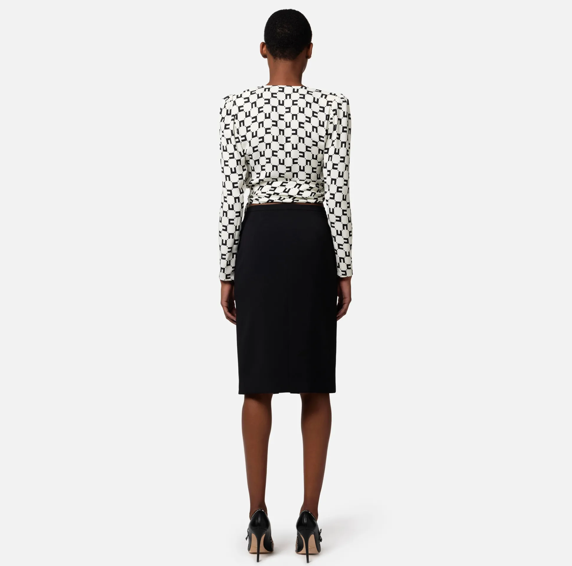 Elisabetta Franchi Camicie E Bluse^Camicia Cropped In Georgette Di Viscosa Stampa Logo Con Nodo