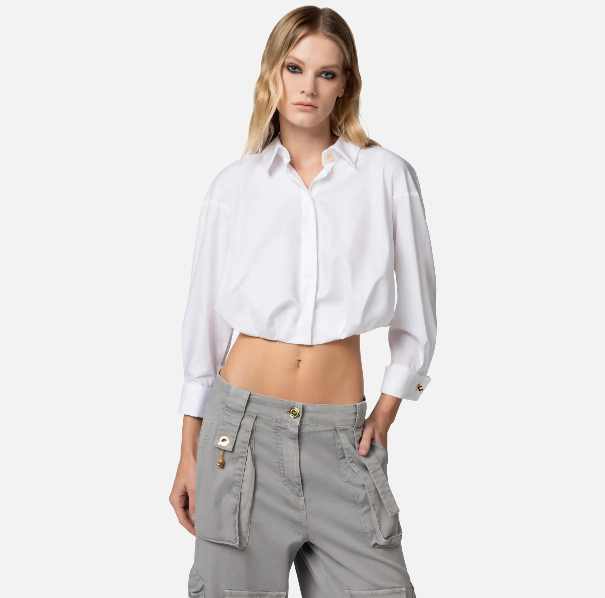 Elisabetta Franchi Camicie E Bluse^Camicia Cropped In Popeline Di Cotone