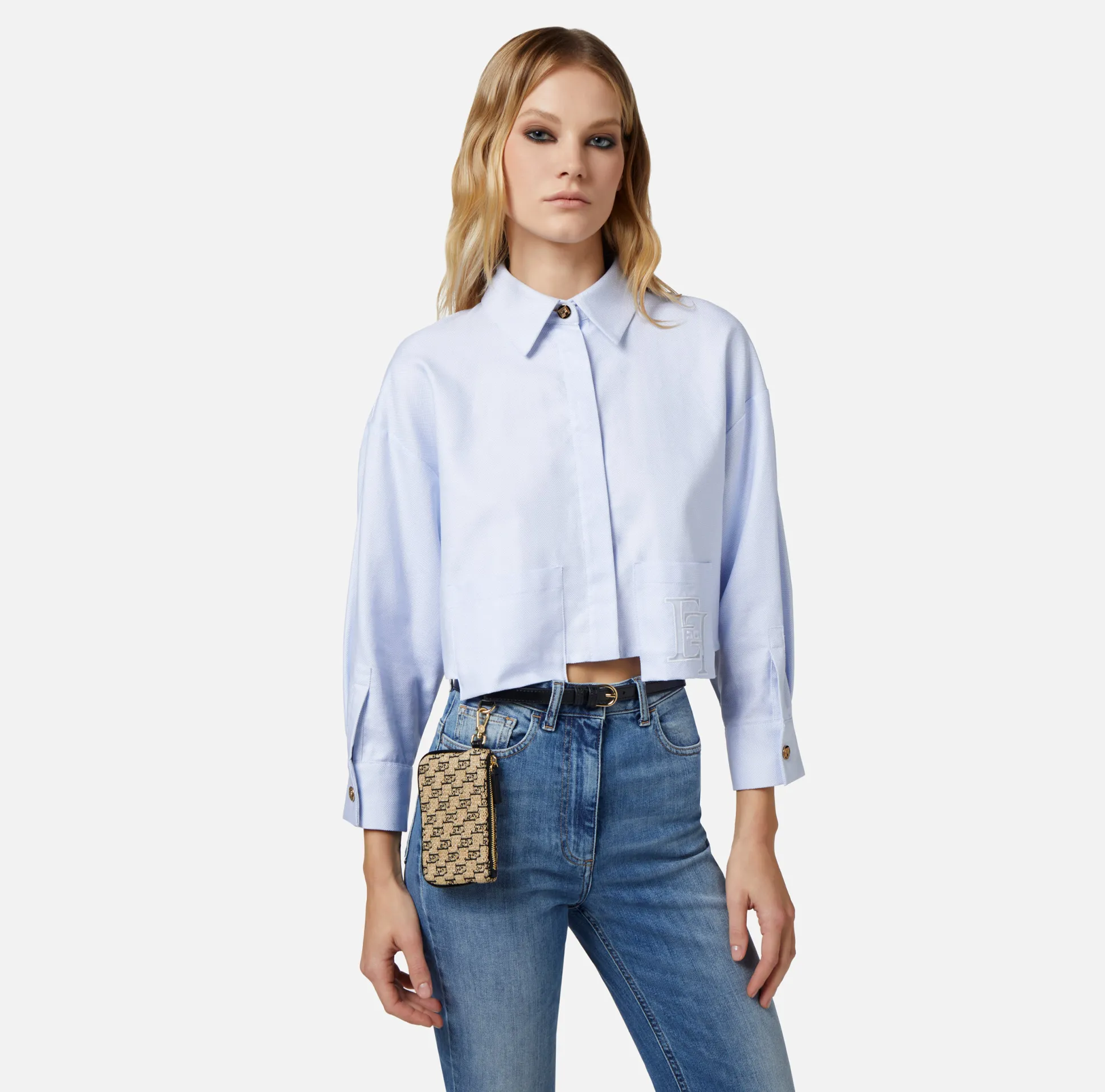 Elisabetta Franchi Camicie E Bluse^Camicia Cropped In Popeline Di Cotone