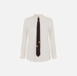Elisabetta Franchi Camicie E Bluse^Camicia Dritta In Georgette Di Viscosa Con Cravatta Lettering
