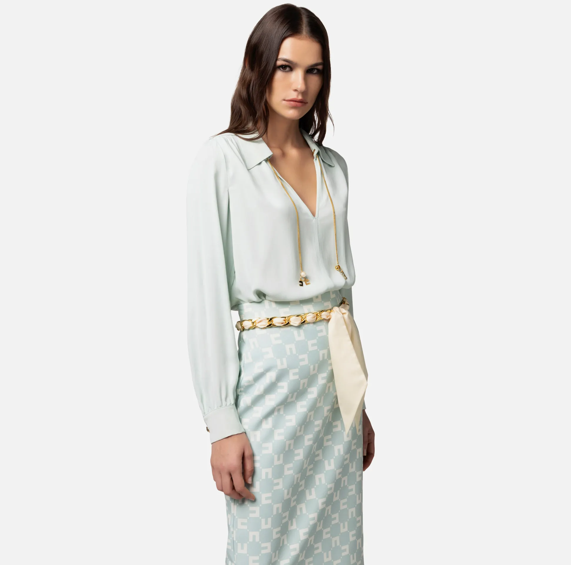 Elisabetta Franchi Camicie E Bluse^Camicia In Georgette Di Viscosa Con Accessorio Sul Collo