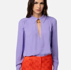 Elisabetta Franchi Camicie E Bluse^Camicia In Georgette Di Viscosa Con Accessorio Sul Collo