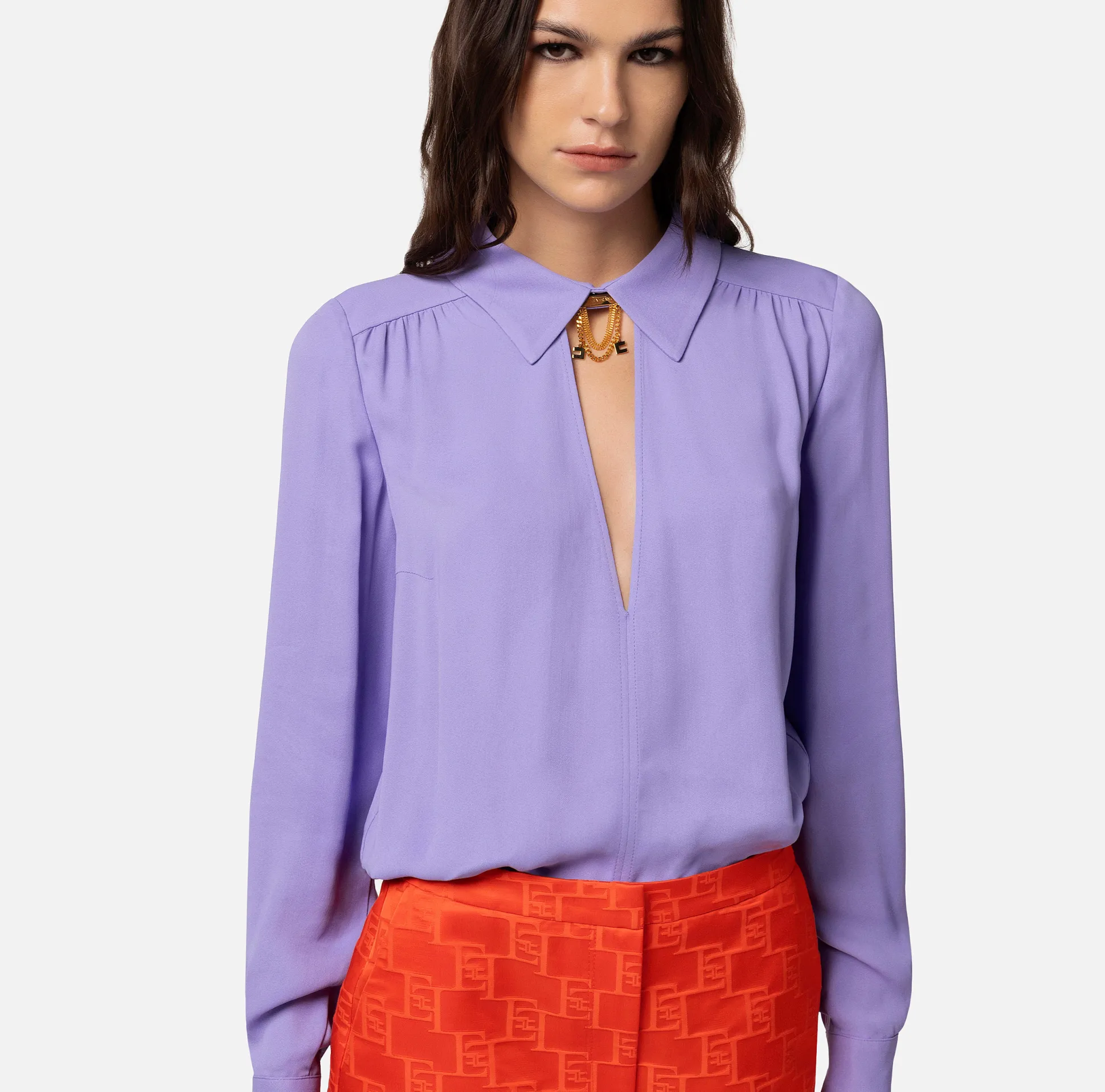 Elisabetta Franchi Camicie E Bluse^Camicia In Georgette Di Viscosa Con Accessorio Sul Collo