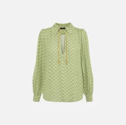 Elisabetta Franchi Camicie E Bluse^Camicia In Georgette Di Viscosa Stampa Logo Con Accessorio Sul Collo
