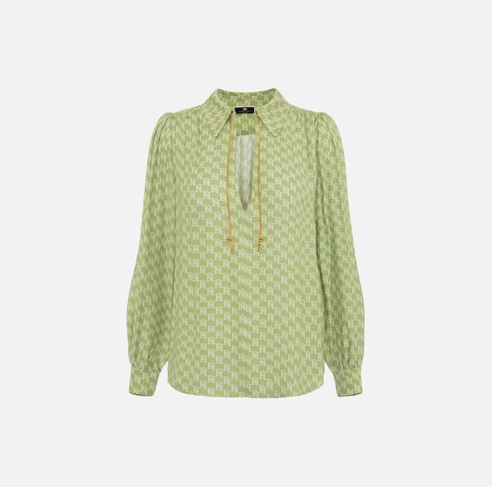 Elisabetta Franchi Camicie E Bluse^Camicia In Georgette Di Viscosa Stampa Logo Con Accessorio Sul Collo