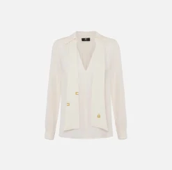 Elisabetta Franchi Camicie E Bluse^Camicia In Georgette Di Viscosa Con Foulard Lettering
