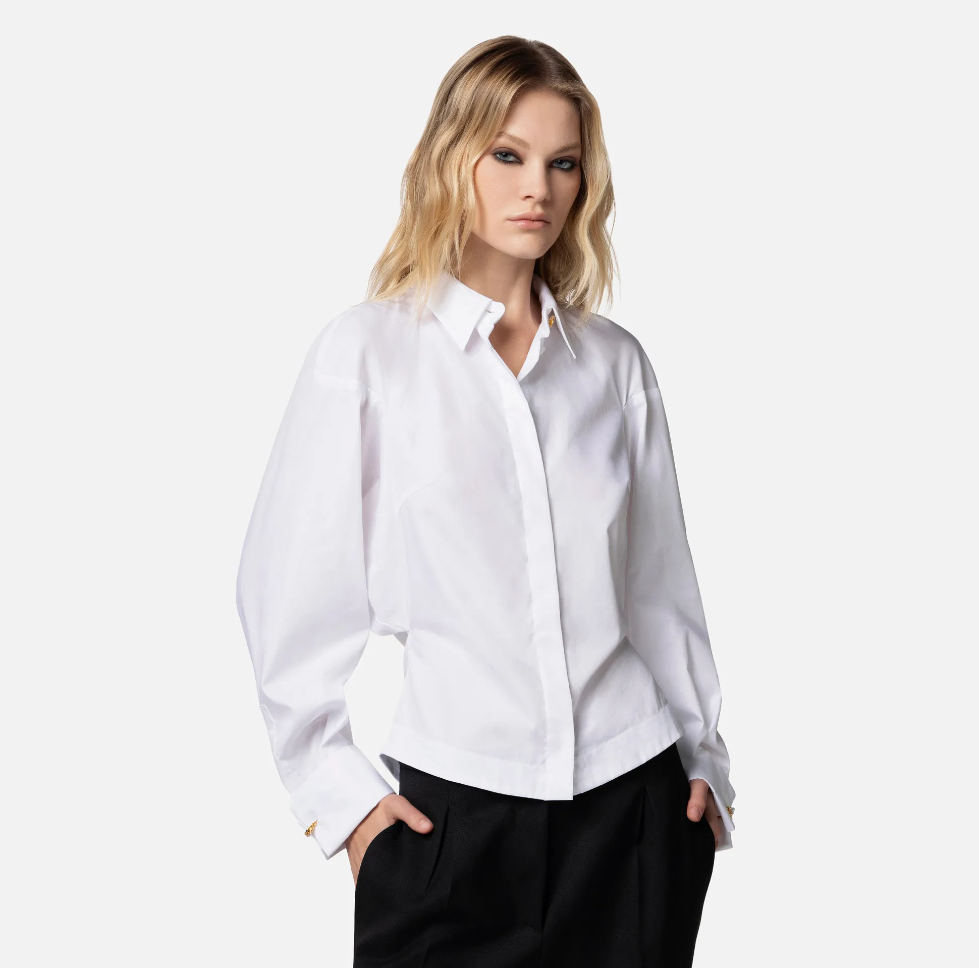 Elisabetta Franchi Camicie E Bluse^Camicia In Popeline Di Cotone Con Arricciatura