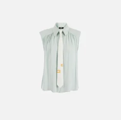 Elisabetta Franchi Camicie E Bluse^Camicia Svasata In Georgette Di Viscosa Con Cravatta Lettering