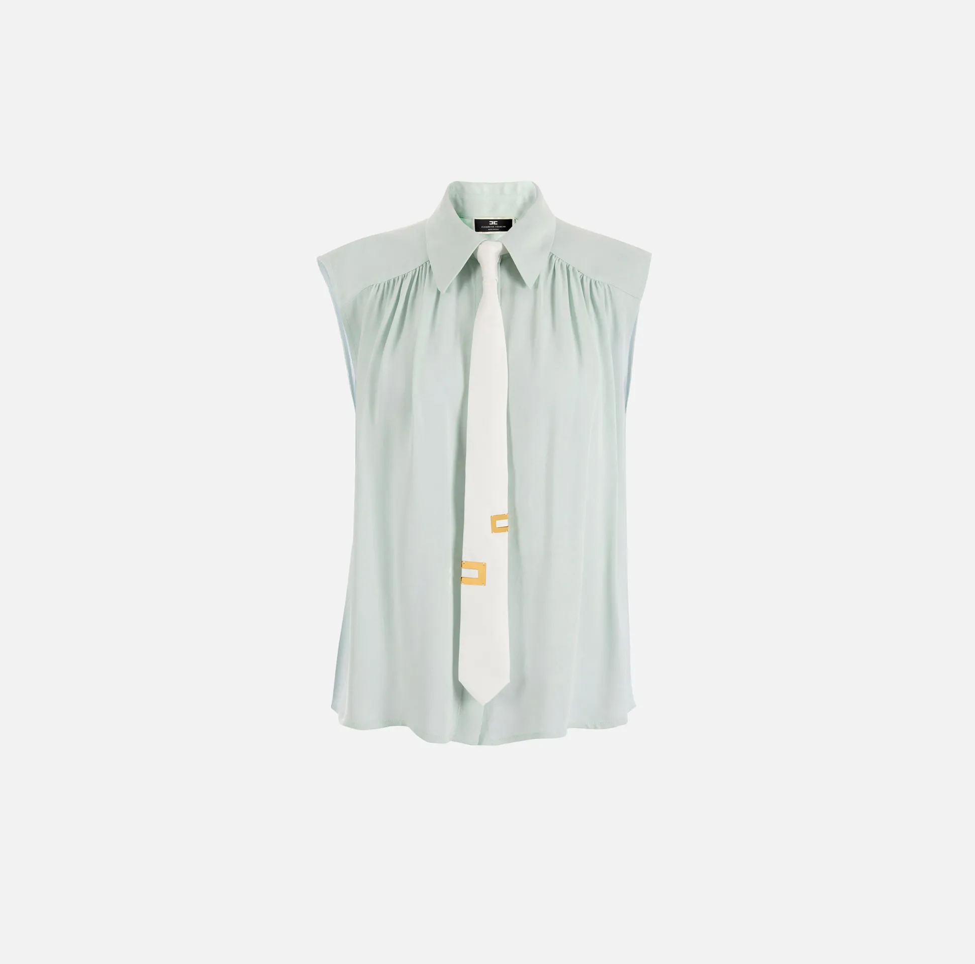 Elisabetta Franchi Camicie E Bluse^Camicia Svasata In Georgette Di Viscosa Con Cravatta Lettering