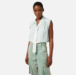 Elisabetta Franchi Camicie E Bluse^Camicia Svasata In Georgette Di Viscosa Con Cravatta Lettering