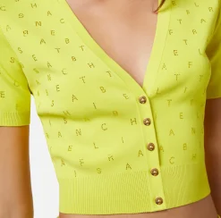 Elisabetta Franchi Maglieria E Felpe^Cardigan Cropped In Viscosa Con Lettering In Strass