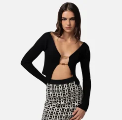 Elisabetta Franchi Maglieria E Felpe^Cardigan In Viscosa A Coste Con Micro Morsetto