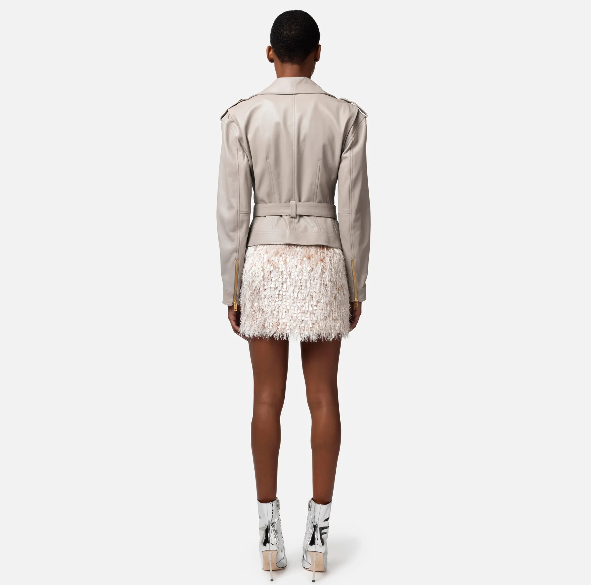 Elisabetta Franchi Giacche & Trench^Chiodo In Pelle Con Cintura