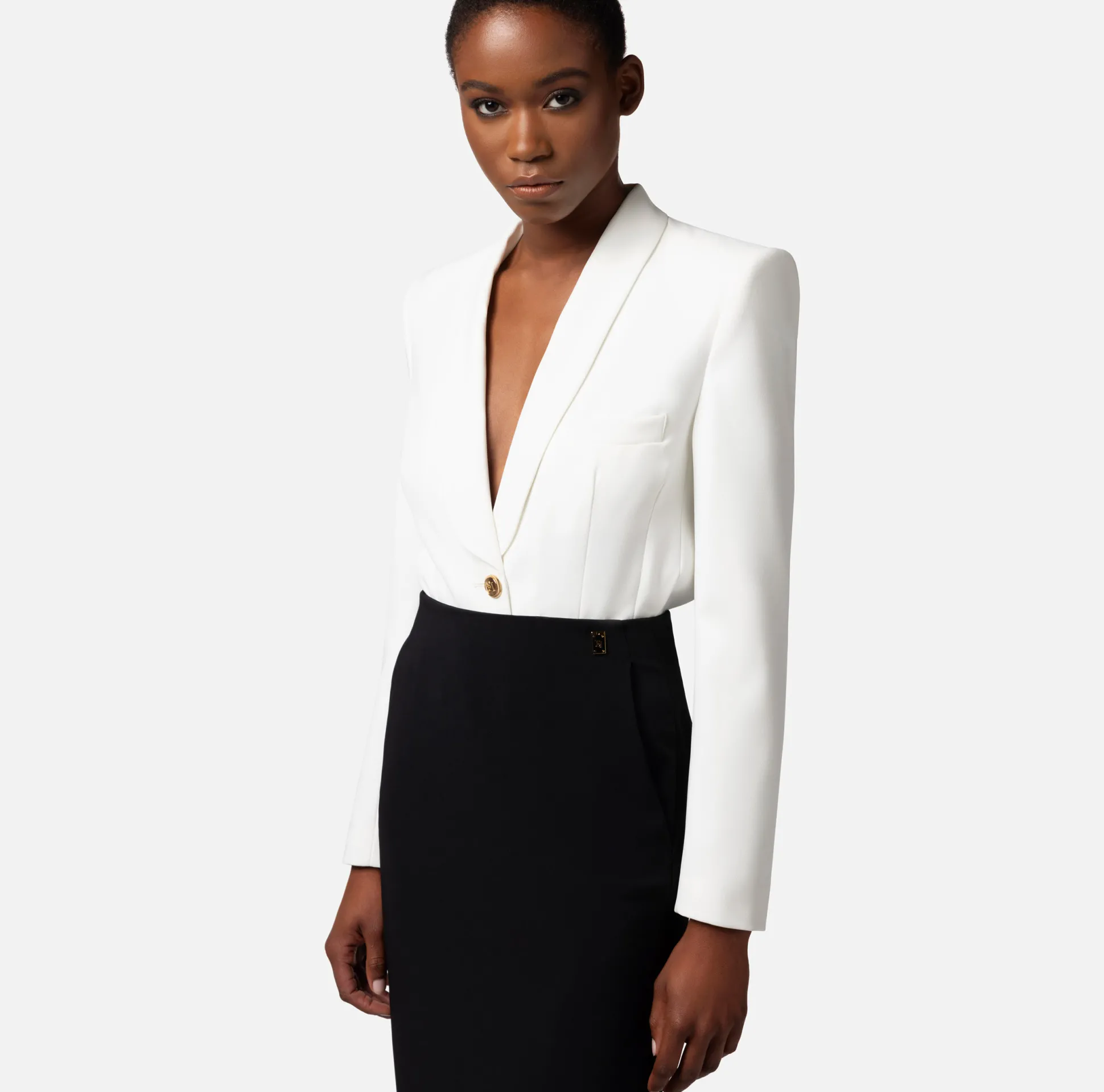 Elisabetta Franchi Top, T-Shirt & Body^Giacca A Body In Crepe Con Rever Sciallato