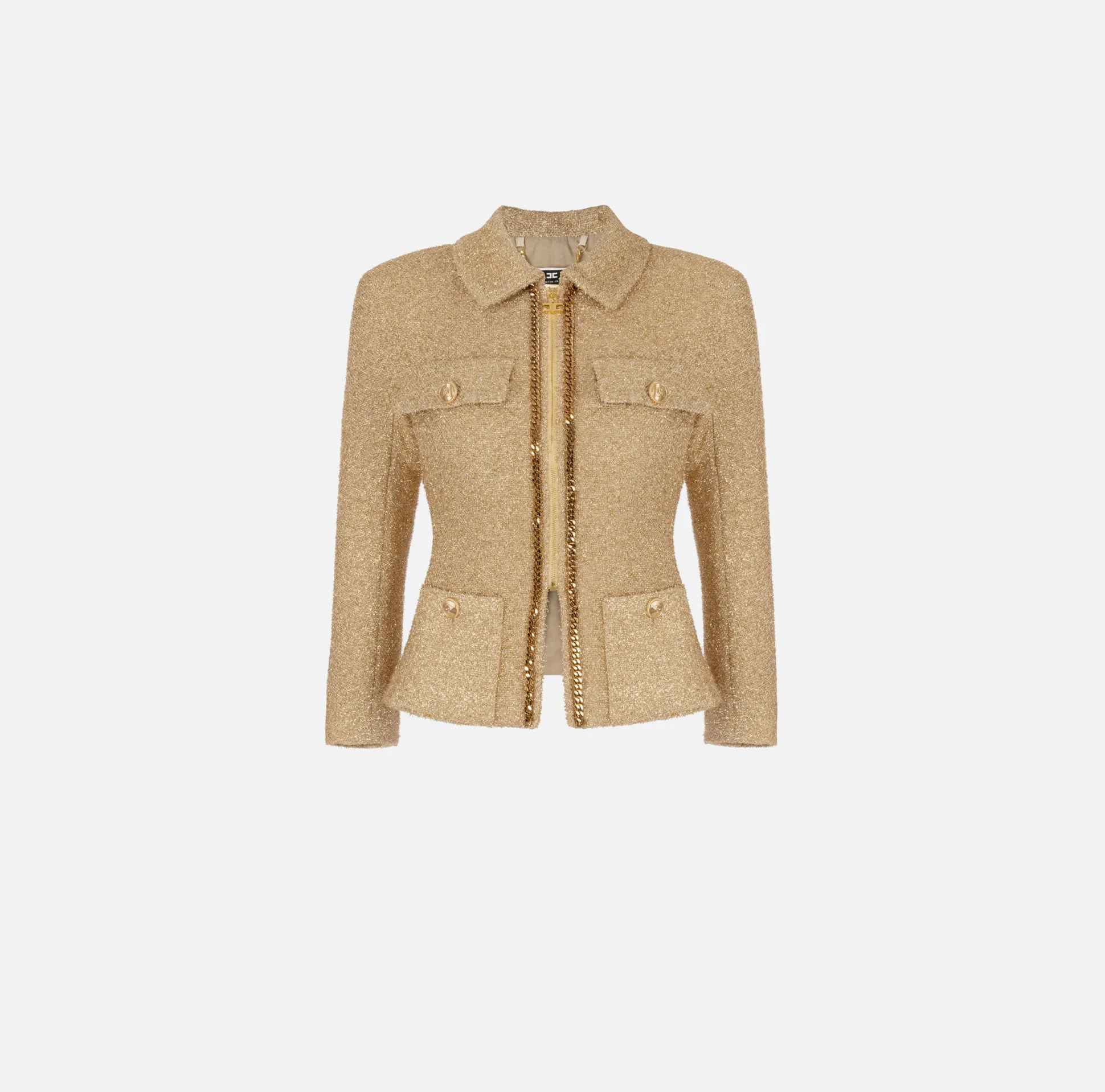 Elisabetta Franchi Giacche & Trench^Giacca Cropped In Tweed Lurex Con Catena