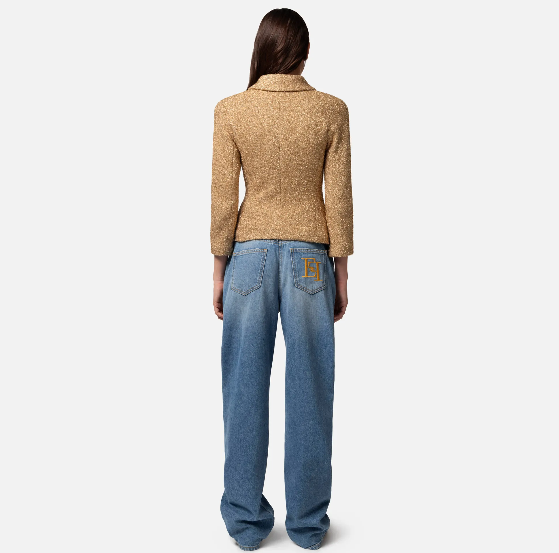 Elisabetta Franchi Giacche & Trench^Giacca Cropped In Tweed Lurex Con Catena
