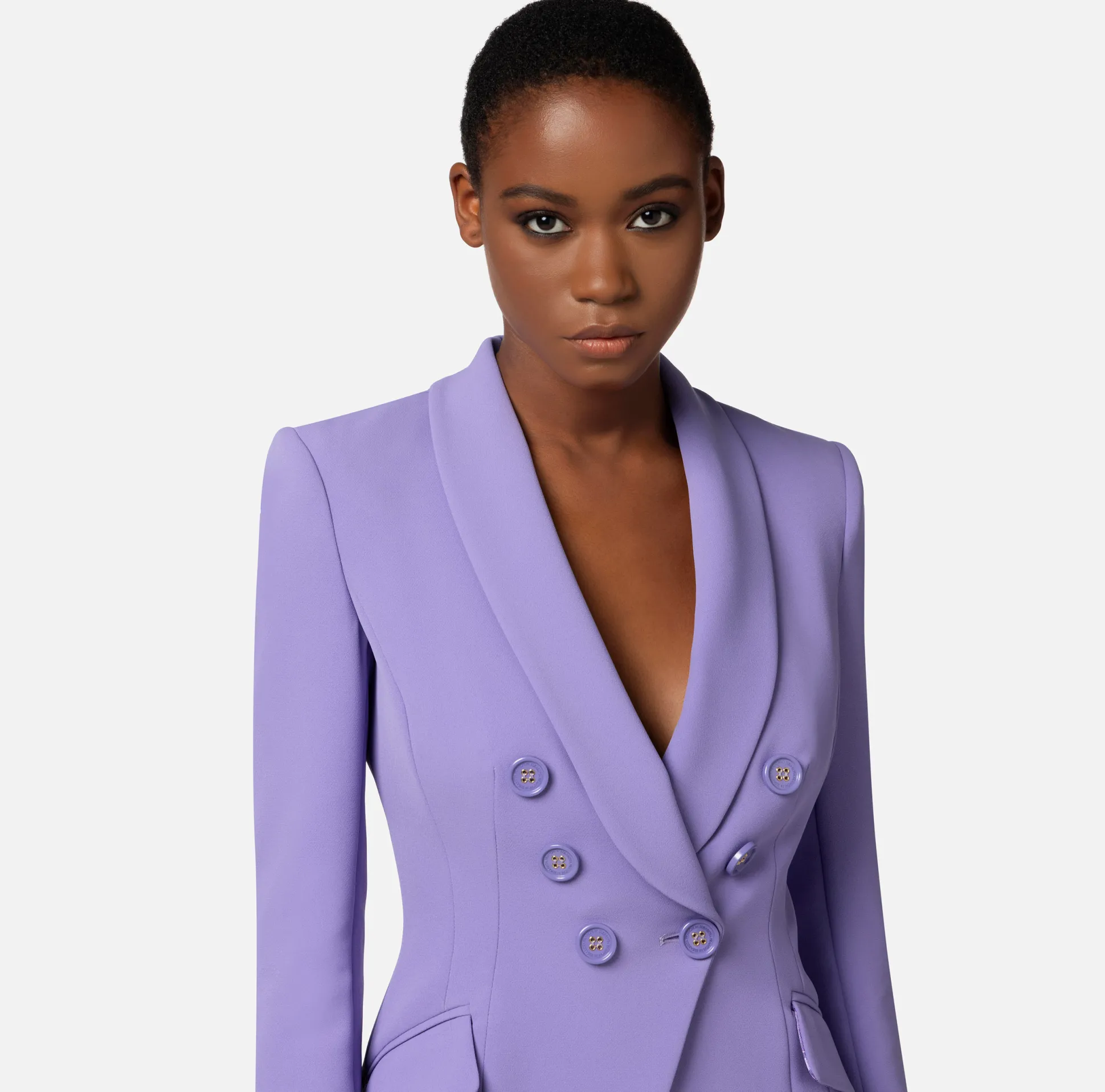 Elisabetta Franchi Giacche & Trench^Giacca Doppiopetto In Crepe Con Rever Sciallato