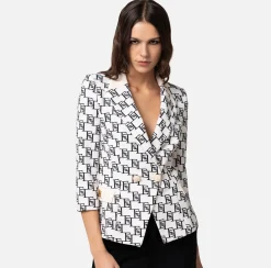 Elisabetta Franchi Giacche & Trench^Giacca Doppiopetto In Crepe Stampa Logo E Placca