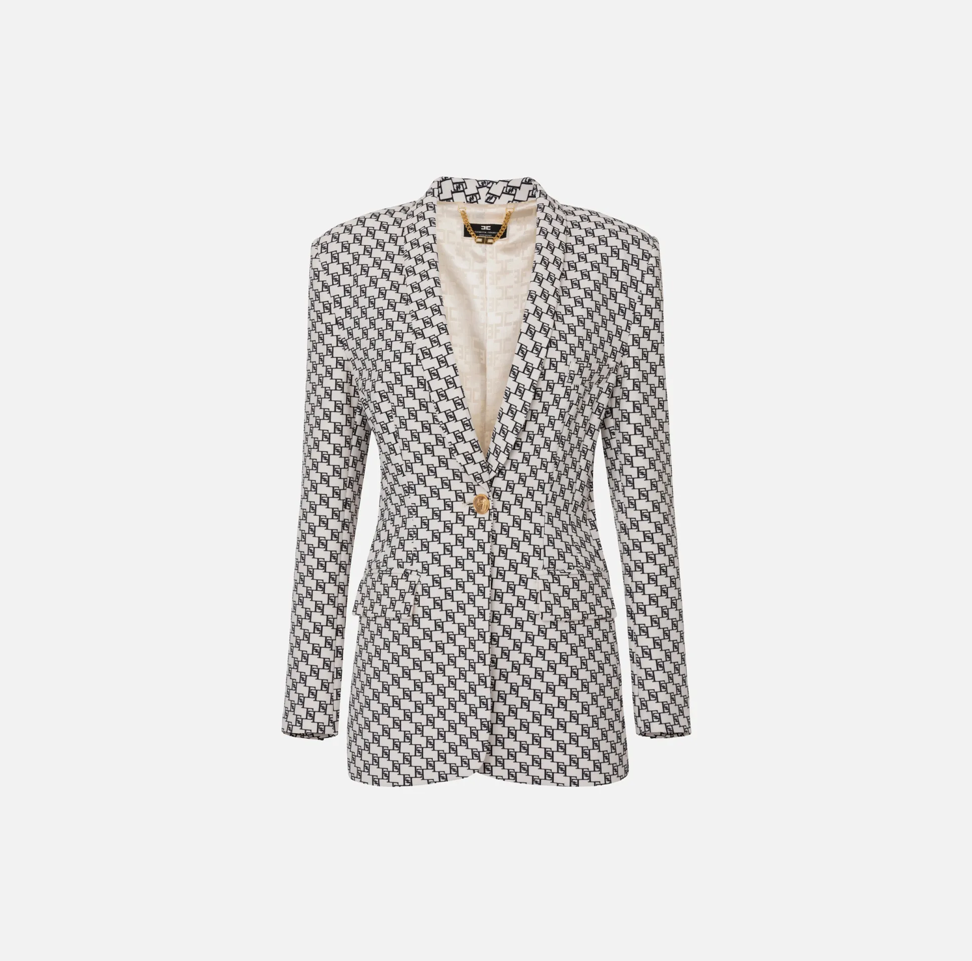 Elisabetta Franchi Giacche & Trench^Giacca In Crepe Stampa Logo Con Rever Sciallato