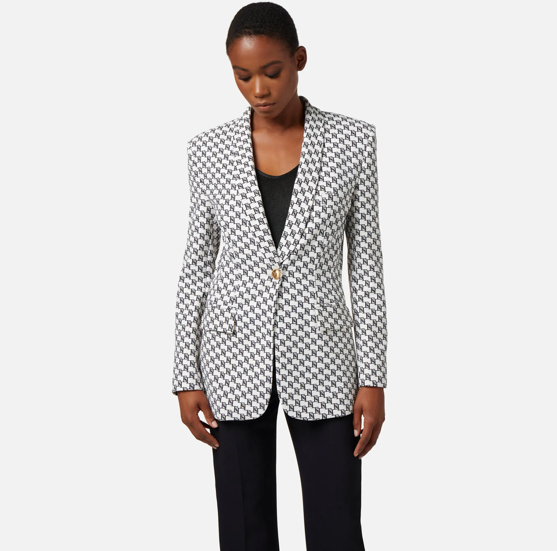 Elisabetta Franchi Giacche & Trench^Giacca In Crepe Stampa Logo Con Rever Sciallato