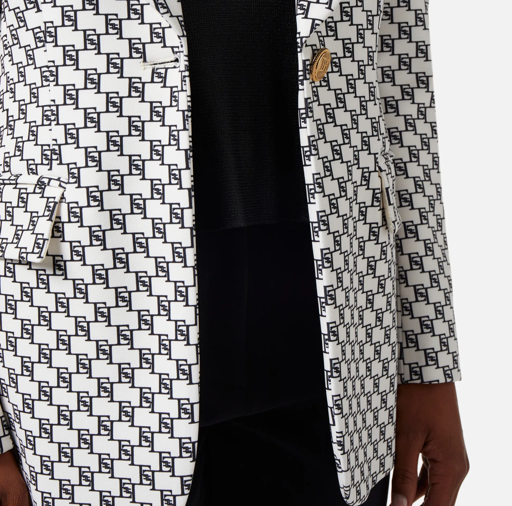 Elisabetta Franchi Giacche & Trench^Giacca In Crepe Stampa Logo Con Rever Sciallato