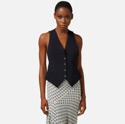 Elisabetta Franchi Giacche & Trench^Gilet In Crepe Con Ricamo Logo