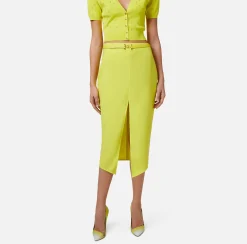 Elisabetta Franchi Gonne^Gonna Midi In Crepe Fluido Con Spacco Centrale