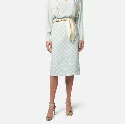Elisabetta Franchi Gonne^Gonna Midi In Crepe Stretch Stampa Logo Con Cintura Foulard