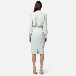 Elisabetta Franchi Gonne^Gonna Midi In Crepe Stretch Stampa Logo Con Cintura Foulard