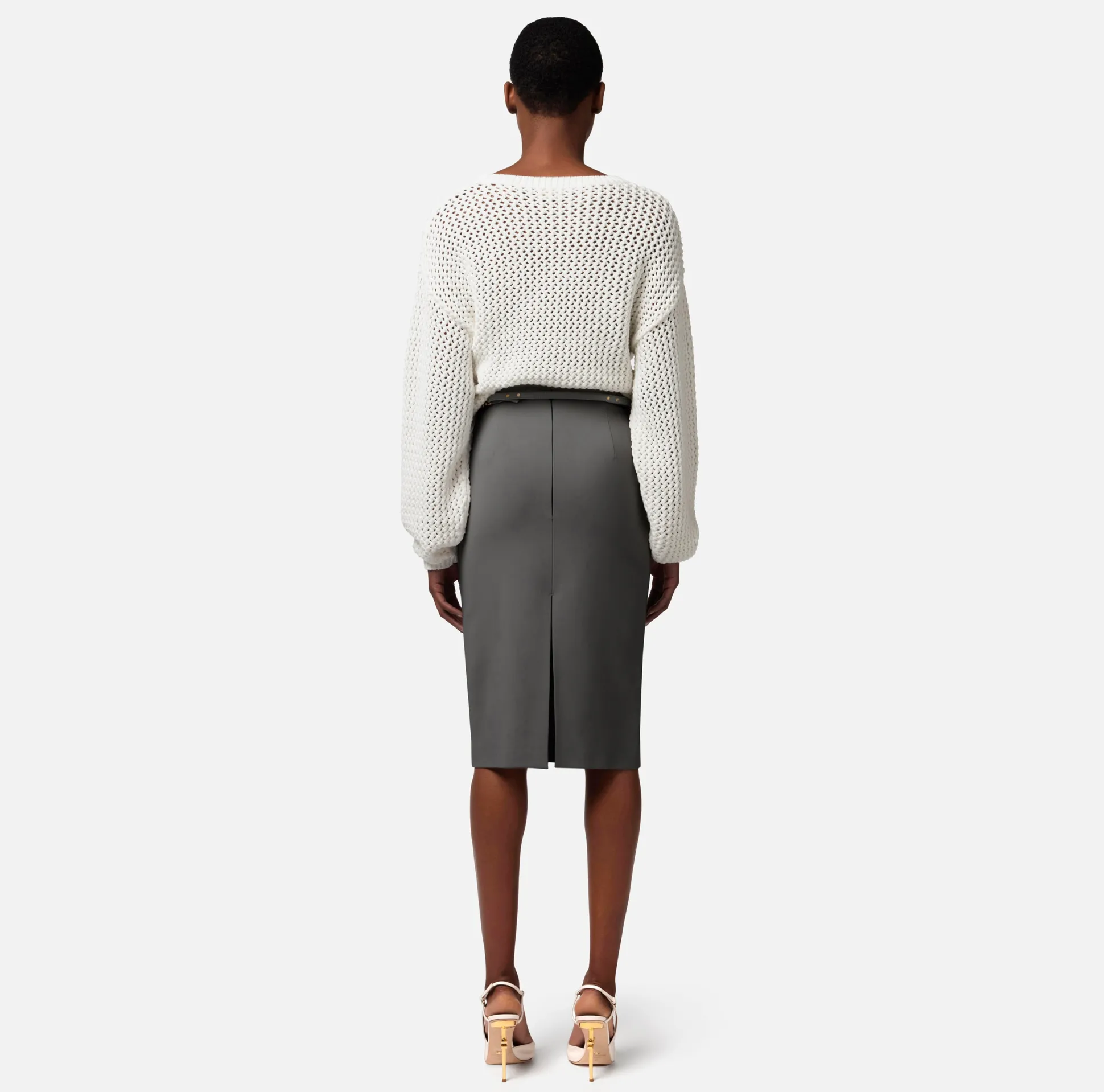 Elisabetta Franchi Gonne^Gonna Midi In Gabardina Di Viscosa Con Cintura