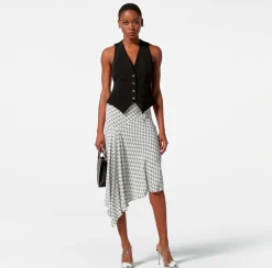 Elisabetta Franchi Gonne^Gonna Midi In Georgette Stampa Logo Asimmetrica