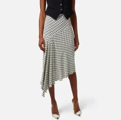 Elisabetta Franchi Gonne^Gonna Midi In Georgette Stampa Logo Asimmetrica