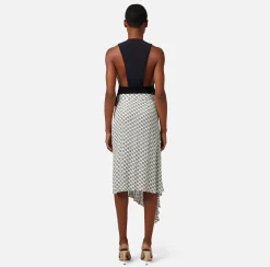 Elisabetta Franchi Gonne^Gonna Midi In Georgette Stampa Logo Asimmetrica