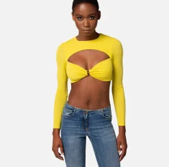 Elisabetta Franchi Top, T-Shirt & Body^Maglia Cropped In Jersey Con Cut Out