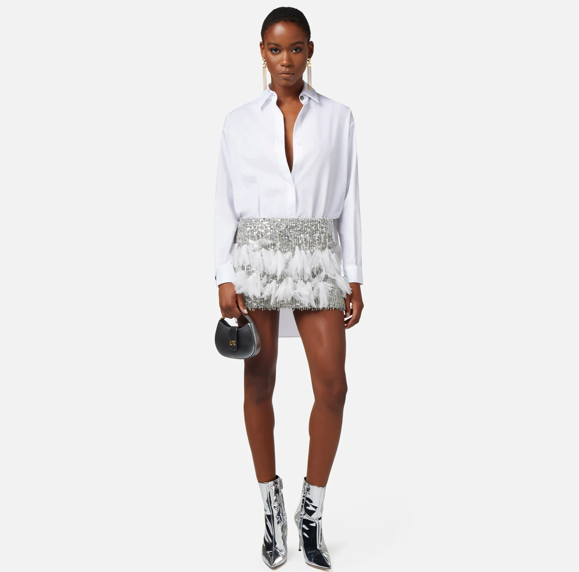 Elisabetta Franchi Abiti^Miniabito Camicia Con Gonna In Crepe Ricamato
