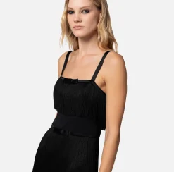 Elisabetta Franchi Abiti^Miniabito In Crepe Con Frange E Fiocco