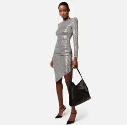 Elisabetta Franchi Abiti^Miniabito In Paillettes Con Gonna Asimmetrica